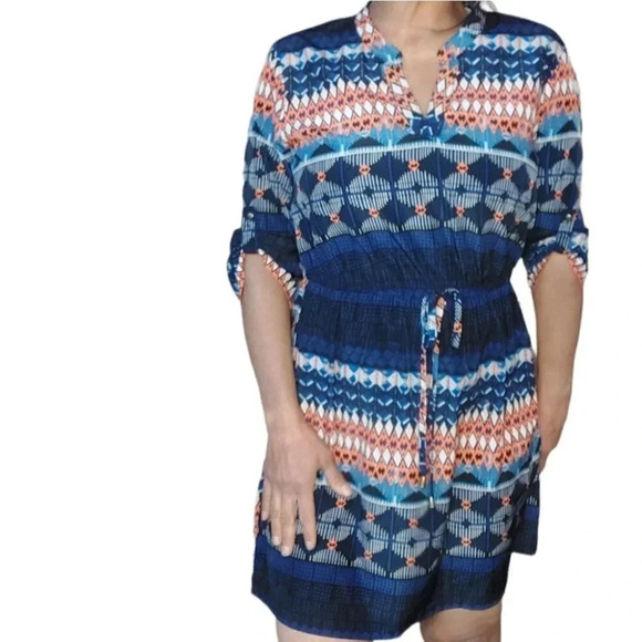 Bebop Orange White Blue Mini Dress Size Large - Picture 4 of 16